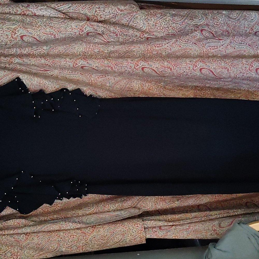 t.tahari black sleeveless dress with beaded scalloped over sleeves sz.12